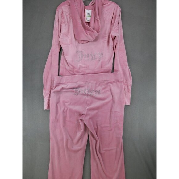 New Juicy Couture Velour Bling Tracksuit Hoodie Pant Light Pink Size Large Set‎ - Picture 1 of 9